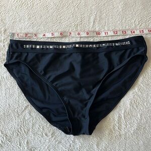 Beach Native, hipster bikini bottoms, black w/ silver stud & rhinestones trim